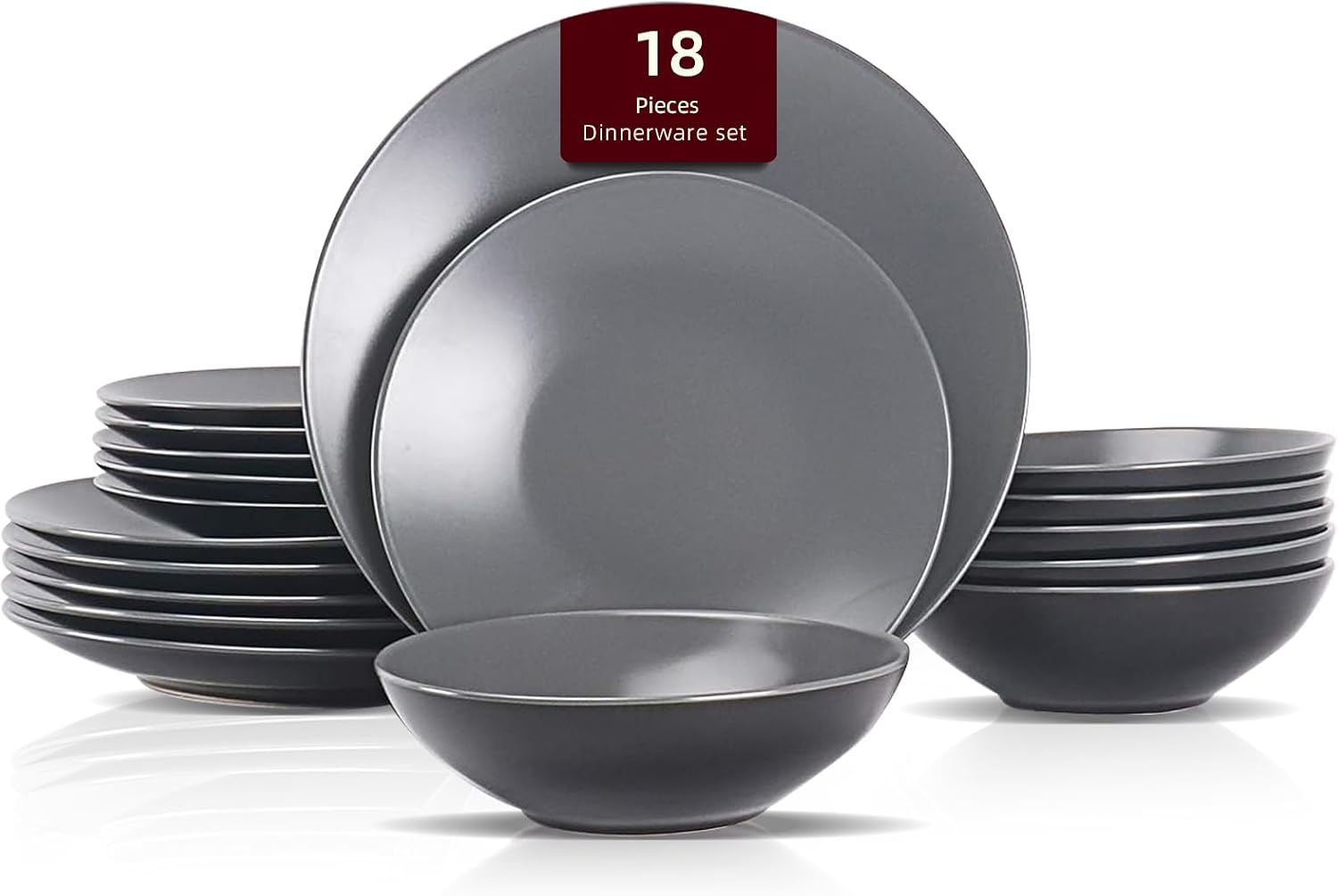 Stoneware Two-Tone Colors Life 16pc Dinner Set，Outside Shiny Black + Inside Matte Glaze Olive