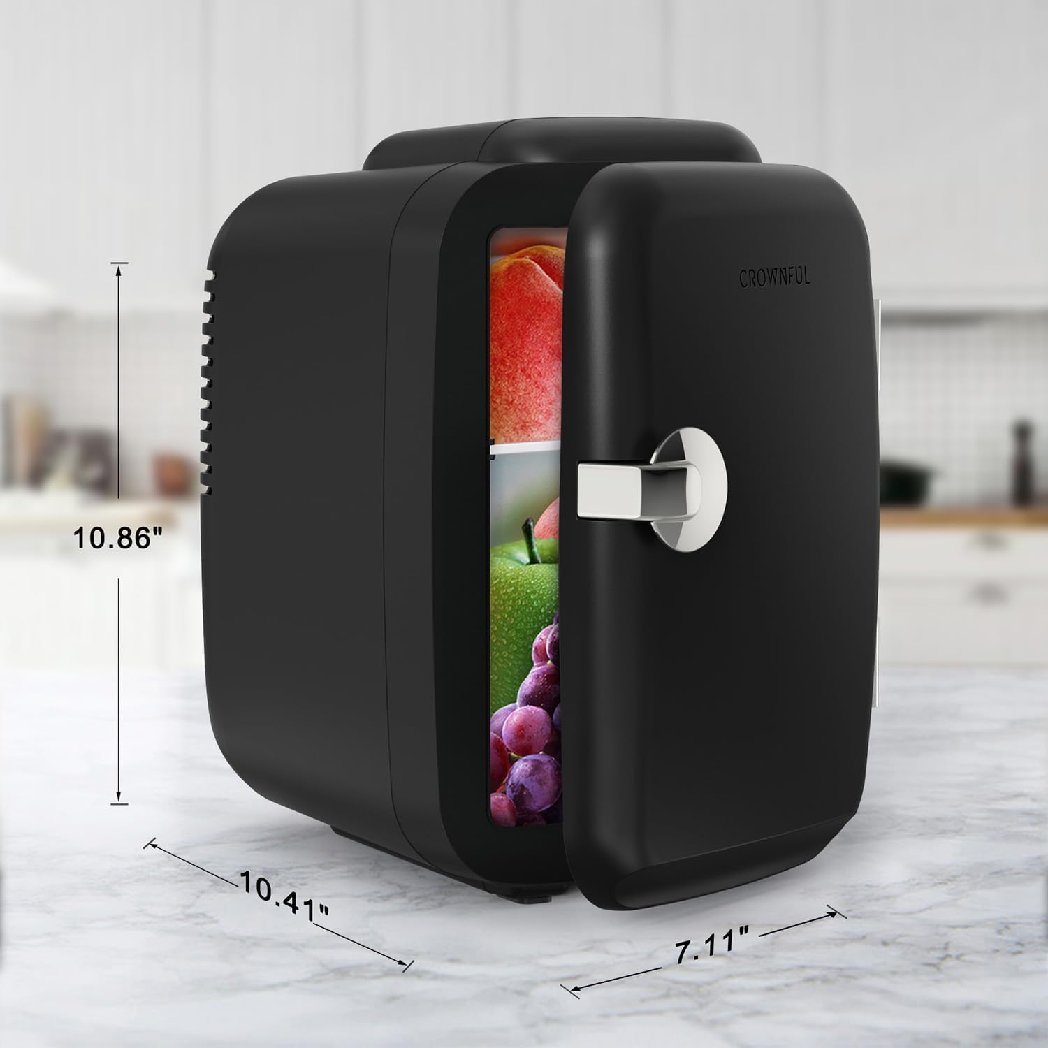 CROWNFUL Mini Fridge, 4 Liter/6 Can Portable Cooler and Warmer Personal Refrigerator for Skin Care, Cosmetics, Beverage, Food, Great for Bedroom