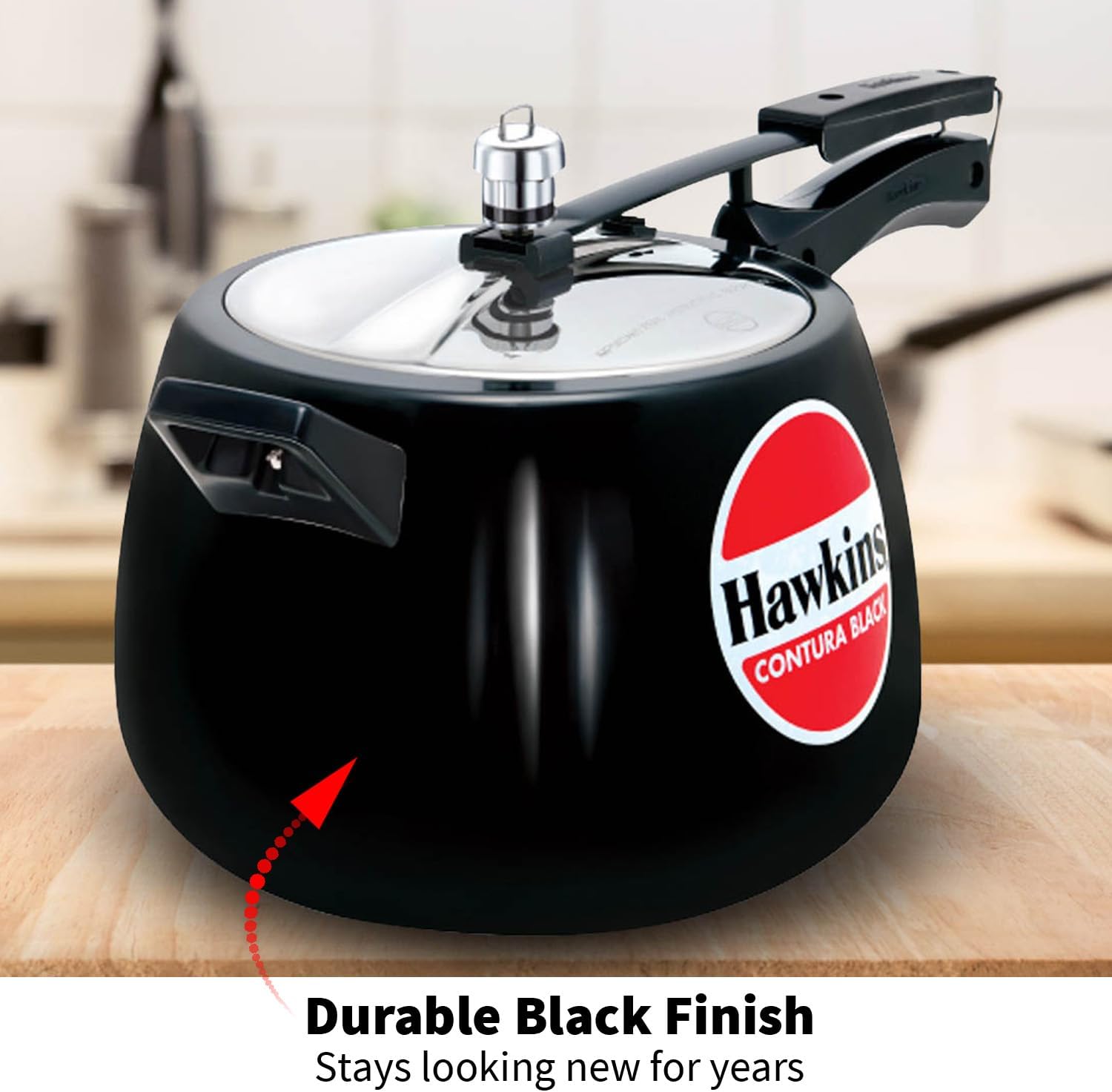 Hawkins 3.5 Litre Contura Black Pressure Cooker, Hard Anodised Inner Lid Cooker, Handi Cooker, Black (CB35)