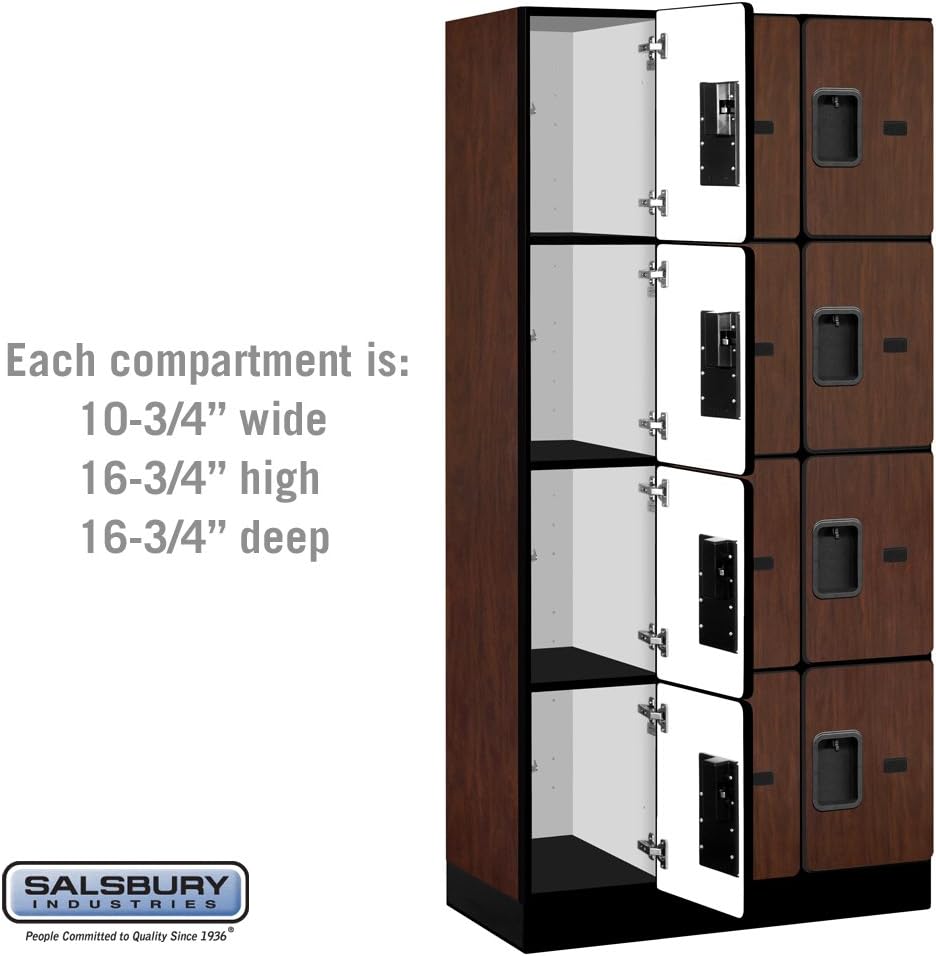 Salsbury Industries Four Tier Designer Wood Locker, Mahogany, 6' 3" x 18"