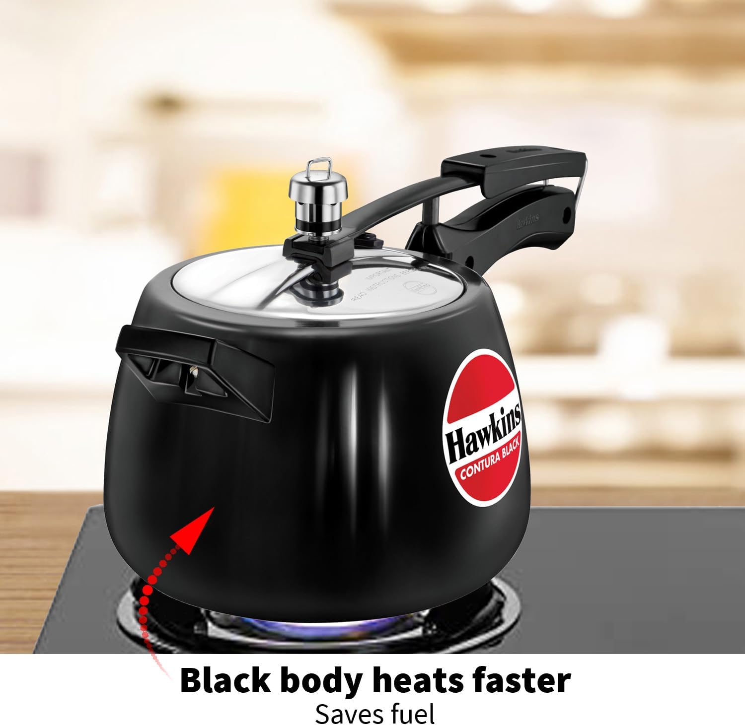 Hawkins 3.5 Litre Contura Black Pressure Cooker, Hard Anodised Inner Lid Cooker, Handi Cooker, Black (CB35)