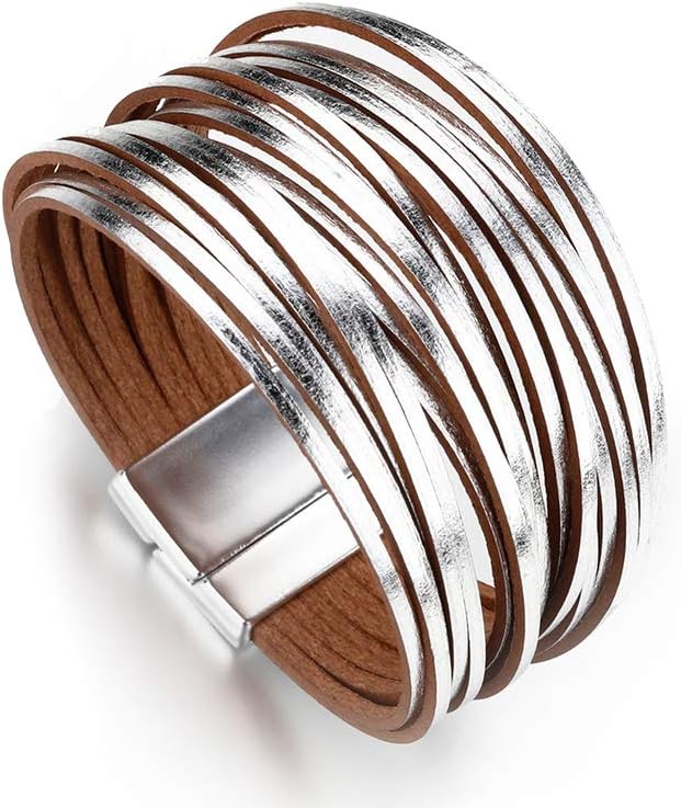 Fesciory Leather Wrap Bracelets for Women, Boho Western Layered Jewelry