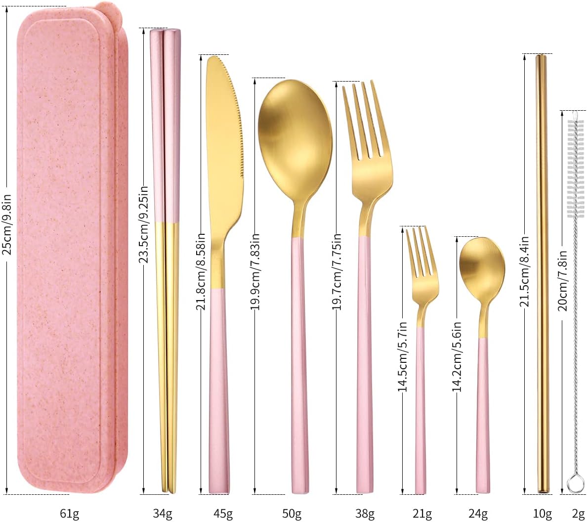 AARAINBOW 6 Pieces 18/8 Stainless Steel Flatware Set Portable Reusable Cutlery Set Travel Utensils Set Including Chopsticks Knife Fork Spoon Straws