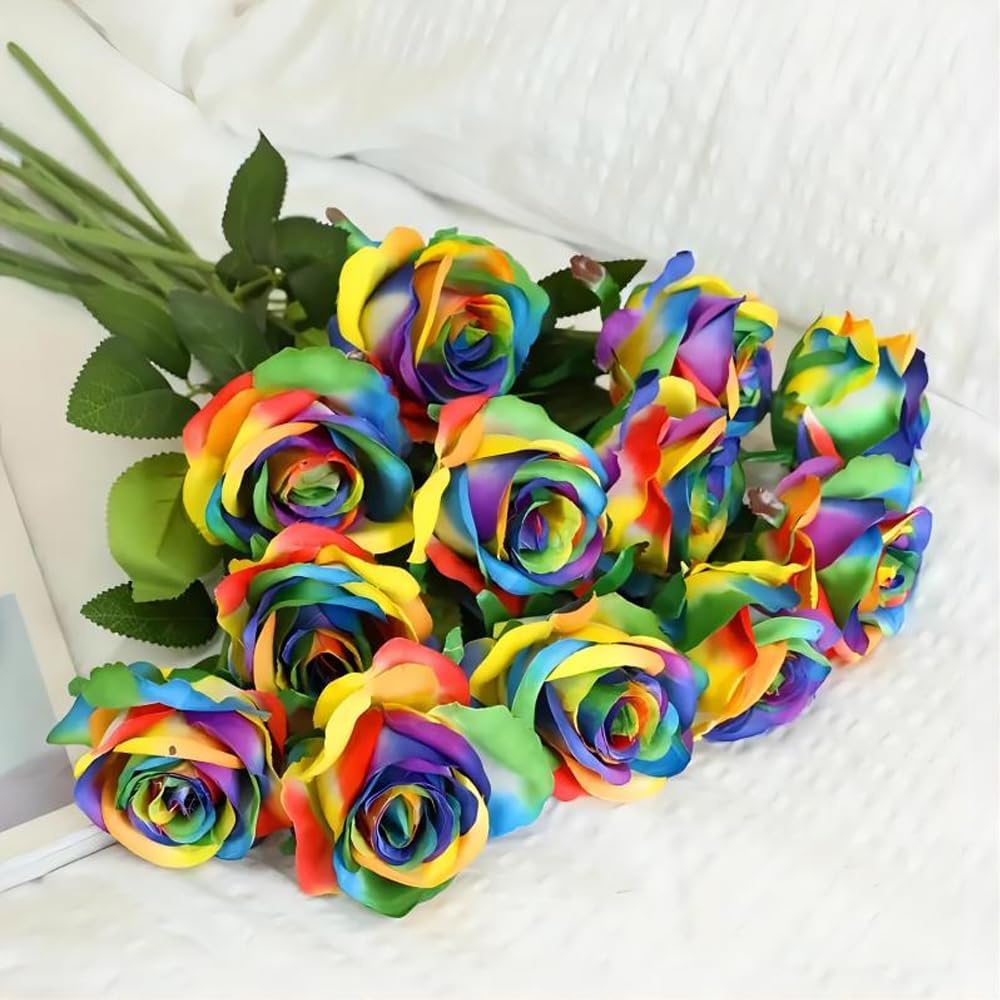 12 PCS Artificial Flowers Roses Silk Flowers Fake Long Stem Artificial Roses for Home Wedding Decorations (Yellow)
