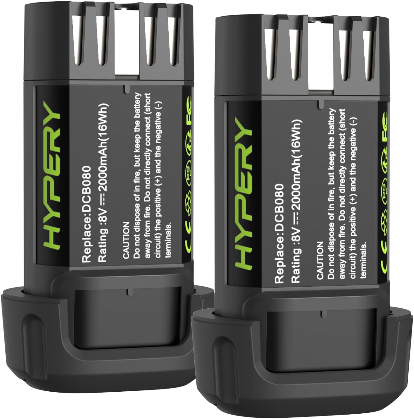 2-Pack 8V 2000mAh Li-ion Replacement Battery with Higher Safety and Longer Runtime - Compatible with Dewalt DCB080, DW4390, DCF680N1