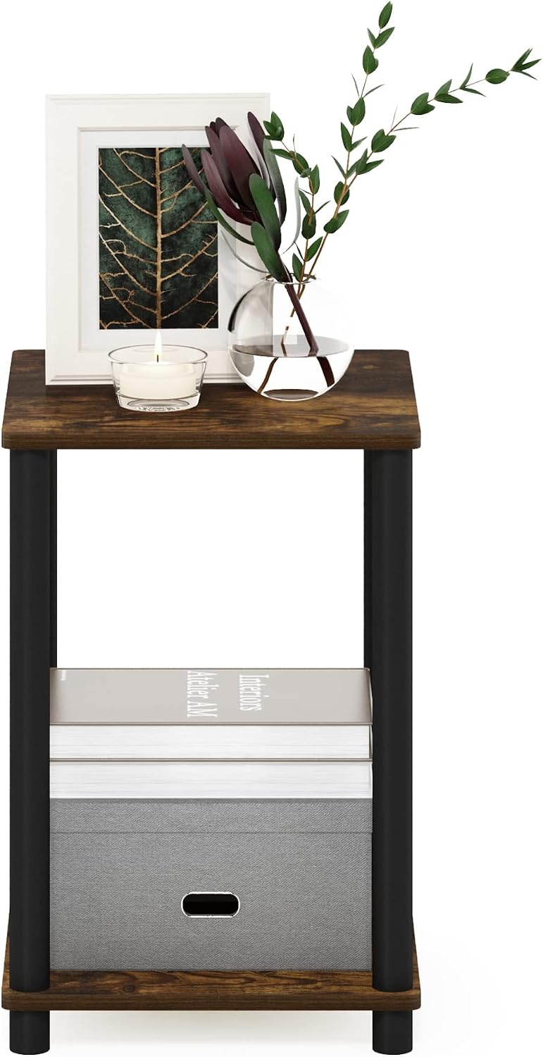 Furinno Turn-N-Tube End Table Corner Shelves, Set of 2, Dark Cherry/Black | Stackable Modern End Table with Open Shelf, Night Stand, Bedside Table, for Living Room, Bedroom