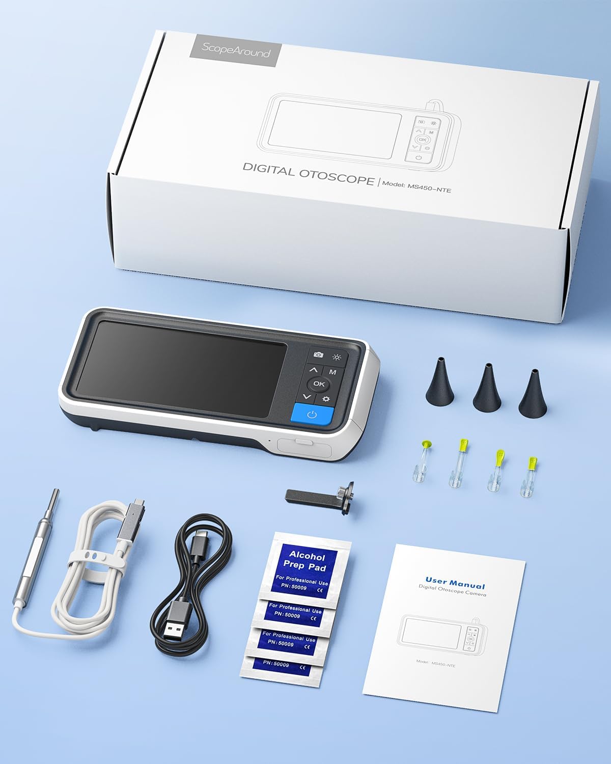 ScopeAround Otoscope with 4.5" IPS Screen, 3.9mm Ear Camera with Gyroscope