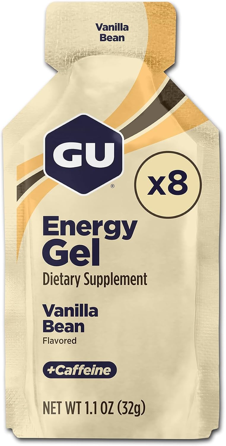 GU Energy Original Sports Nutrition Energy Gel, Vegan and Dairy-Free On-the-Go Energy for Any Workout, Vanilla Bean, 8-Count