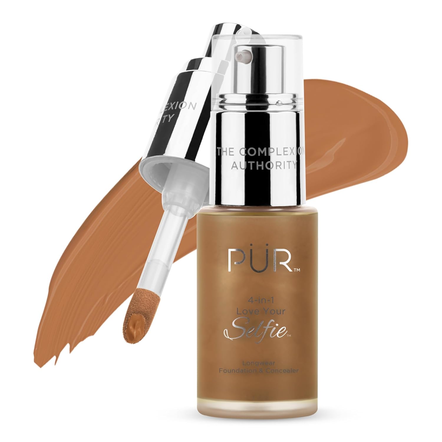 PÜR MINERALS 4-in-1 Love Your Selfie Foundation & Concealer - Longwear Medium-to-Full Coverage Liquid Makeup Foundation with Hydrating Blend for Refined-Looking, Natural Beauty Glow & Skin Texture