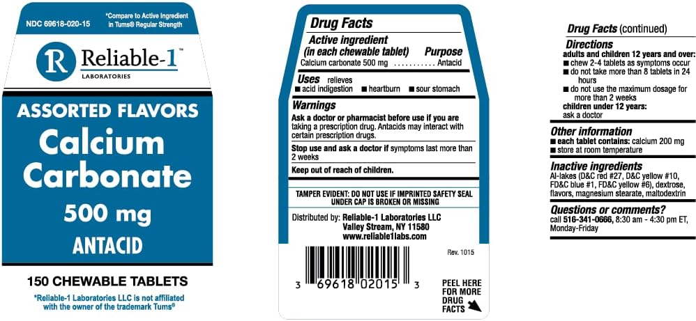 Reliable 1 Calcium Carbonate 500 mg 150 Tablets (1 Bottle)