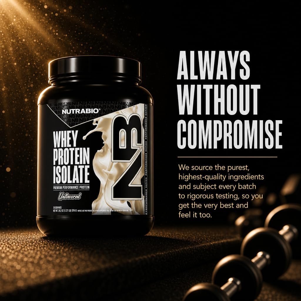 NutraBio 100% Whey Protein Isolate Protein Powder, 25g Protein with Complete Amino Acid Profile, Non-GMO, Soy & Gluten Free, Low Carb, Low Calorie Whey Protein Powder, Raw Unflavored, 20 Servings