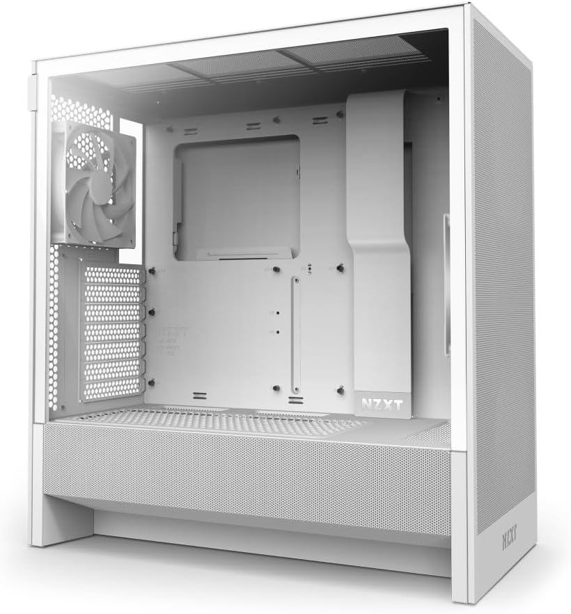 NZXT H5 Flow RGB - Compact ATX Mid-Tower PC Case - White | Compact mid-tower with included F360 RGB Core fans, 360mm radiator support, tempered glass. CAM-ready RGB out of the box.