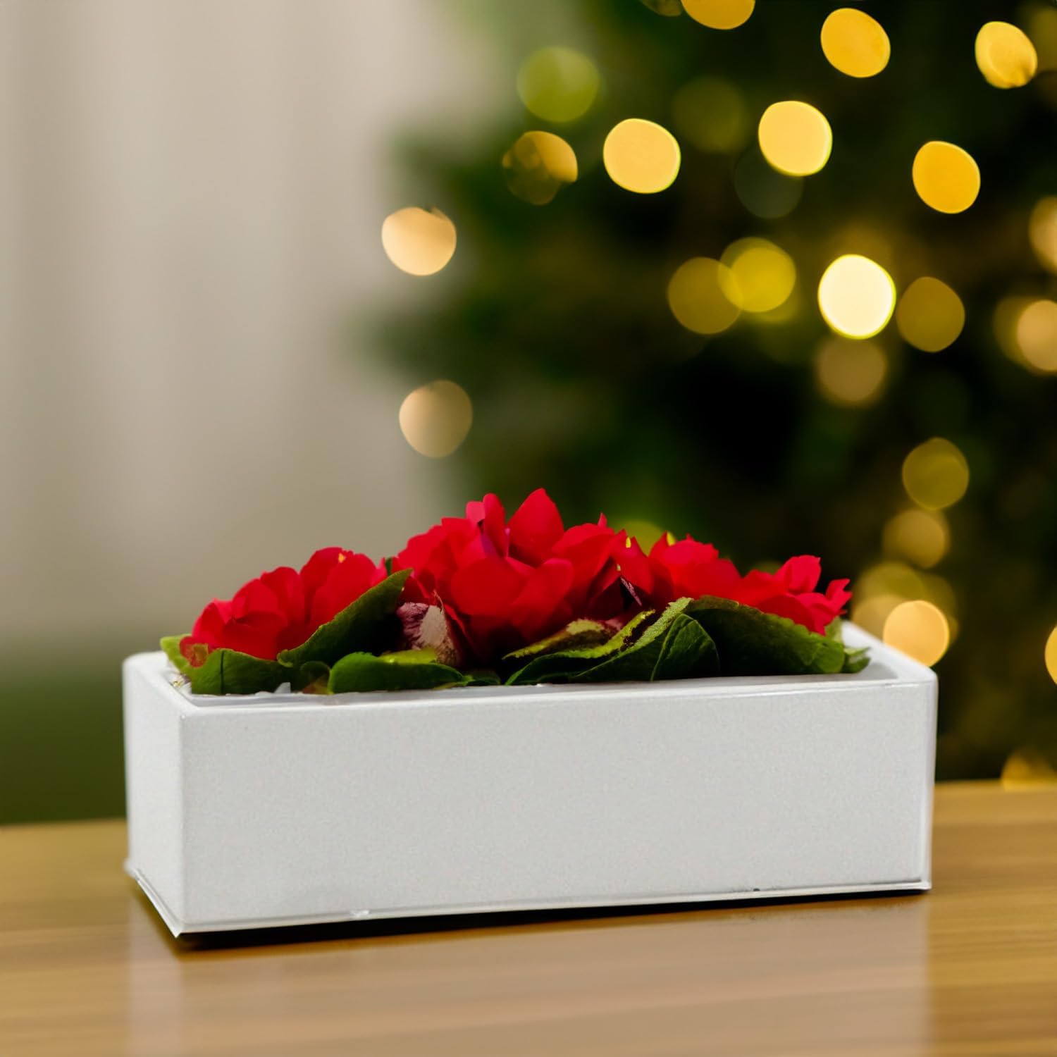 WGVI Long Rectangle Ceramic Planter Vase in White 14" x 4" x 4"H, Rectangular Box Block Terrarium Pot, Flower Arrangement, Tabletop Centerpiece