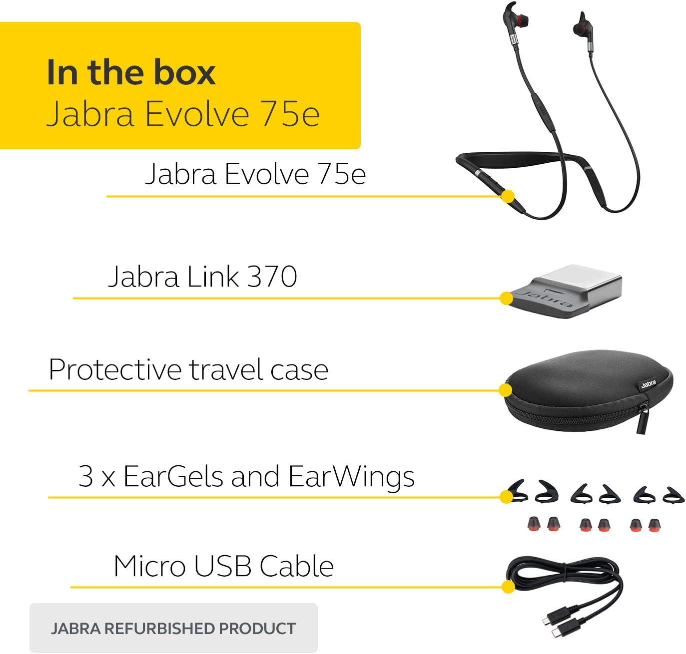 Jabra Evolve 75e MS Optimized Wireless Bluetooth Earbuds in Ear Noise Cancelling with Professional Sound (Renewed)