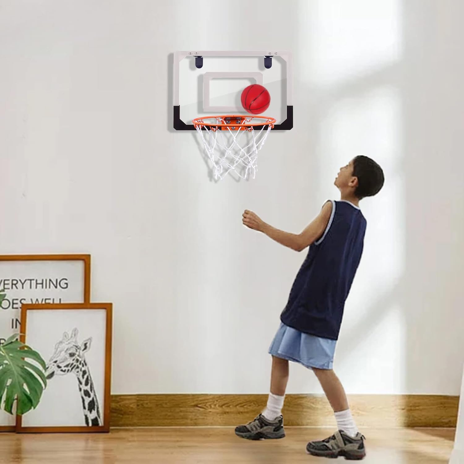 Indoor Mini Basketball Hoop for Kids, Over The Door Basketball Hoop Indoor with 4 Balls & Inflator