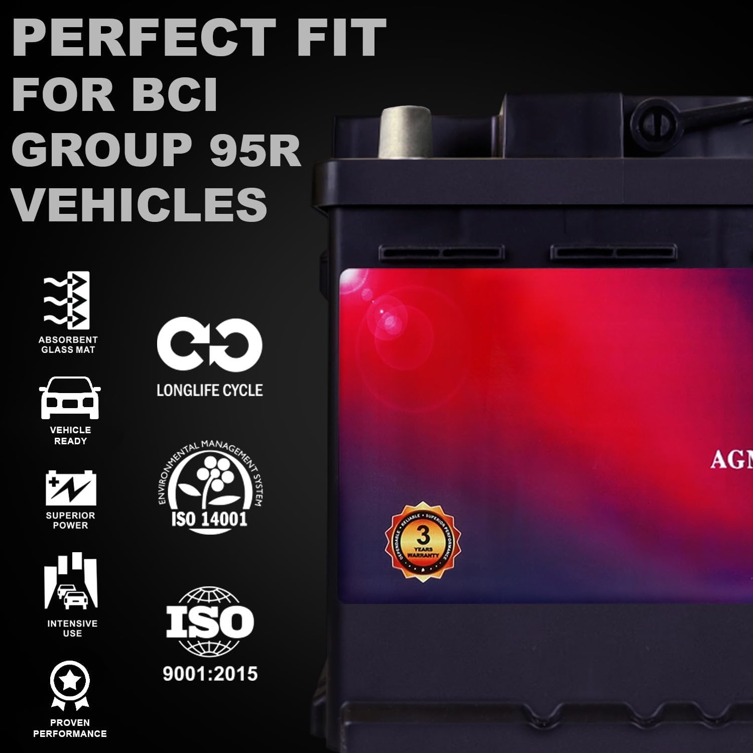 Mighty Max Battery MM-H8 Start and Stop Car BCI Group 49 12V 95Ah, 160RC, 900 CCA Rechargeable AGM Car Battery