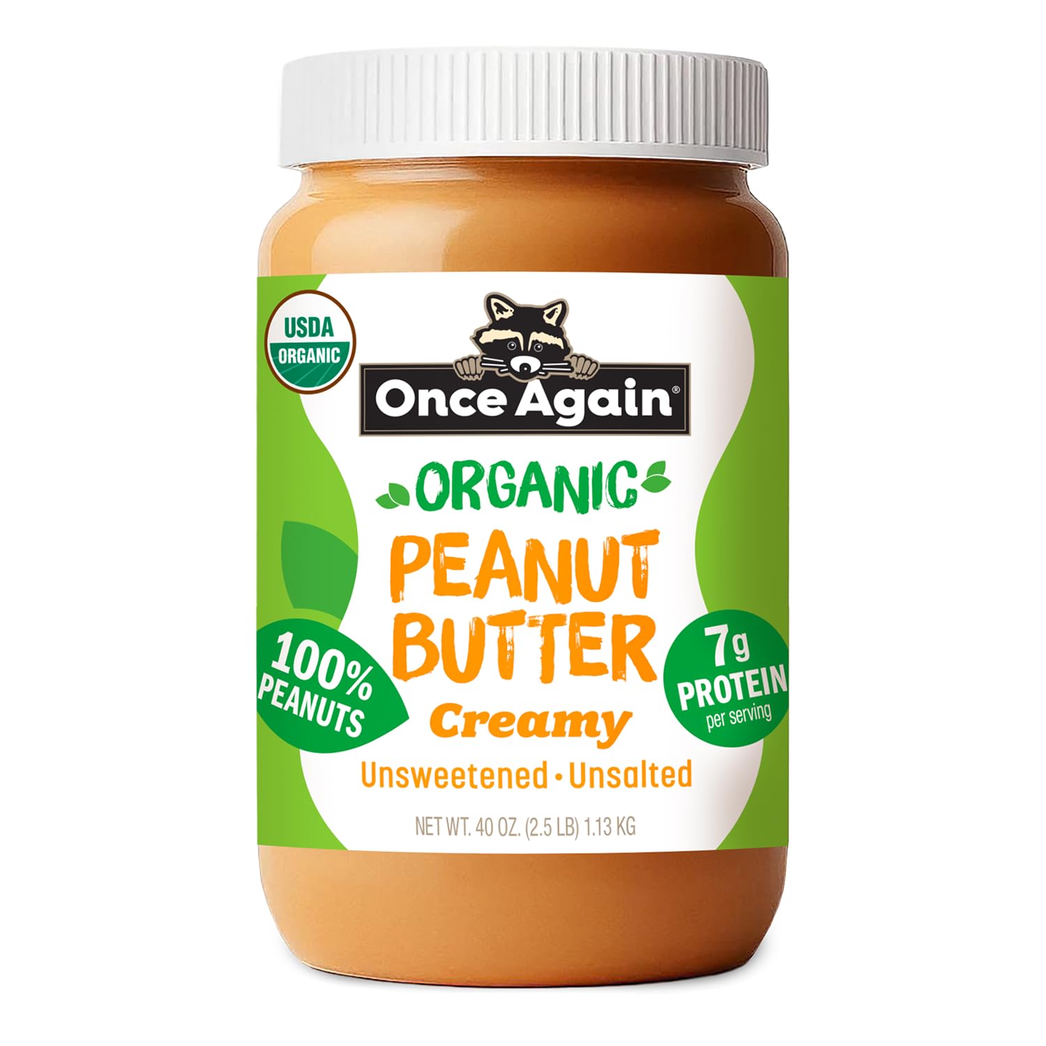 Once Again Organic Creamy Peanut Butter No Sugar Added - Single Ingredient, Unsalted, Natural Peanut Butter No Palm Oil - Glass Jar, Non-GMO, Gluten Free - Smooth and Unsweetened - 1 Jar (16 oz) | Unsalted, Natural Peanut Butter No Palm Oil, Glass Jar, N…