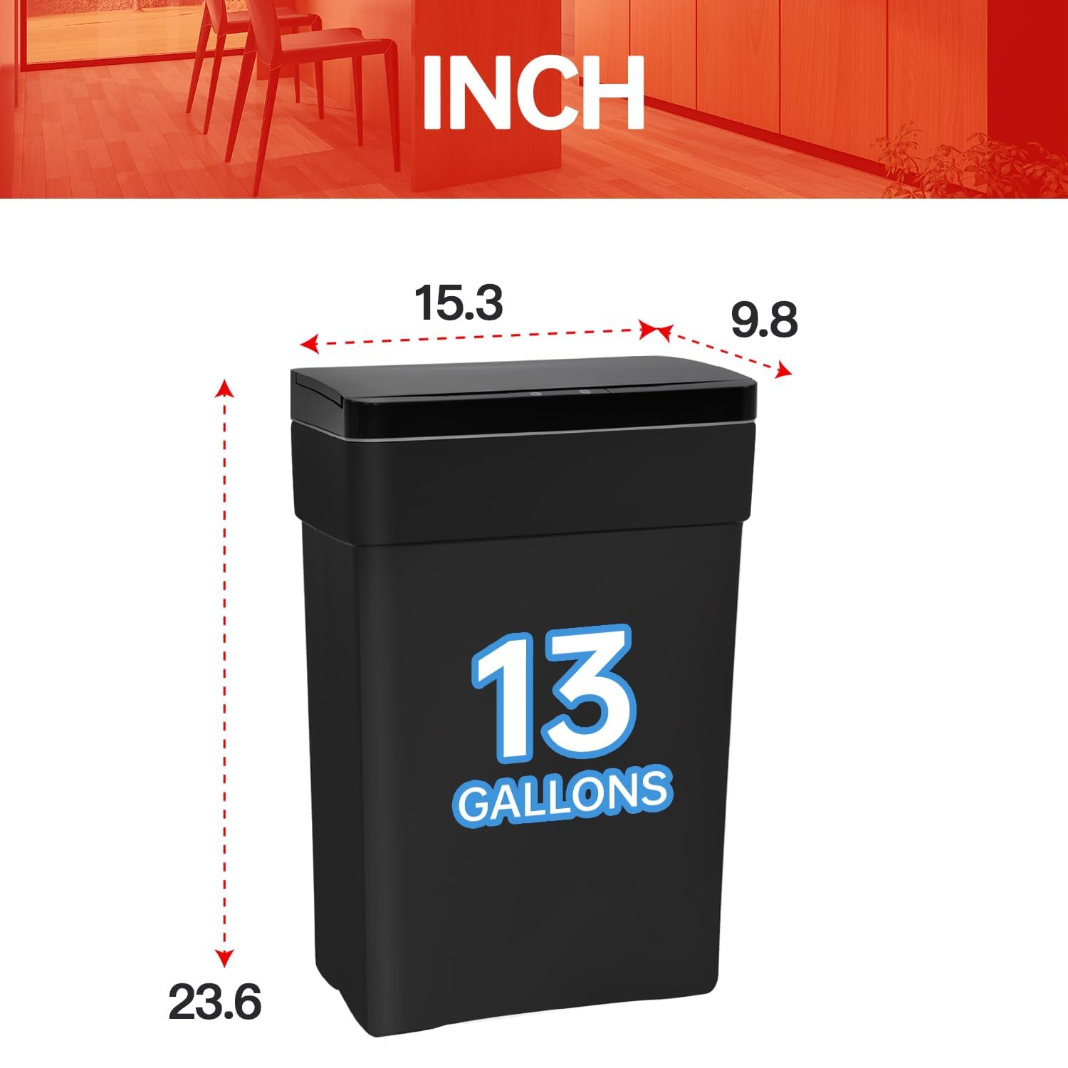 BestOffice 13 Gallon Trash Can Automatic Kitchen Trash Can Touch Free High-Capacity Garbage Can with Lid for Bedroom Bathroom Home Office 50 Liter