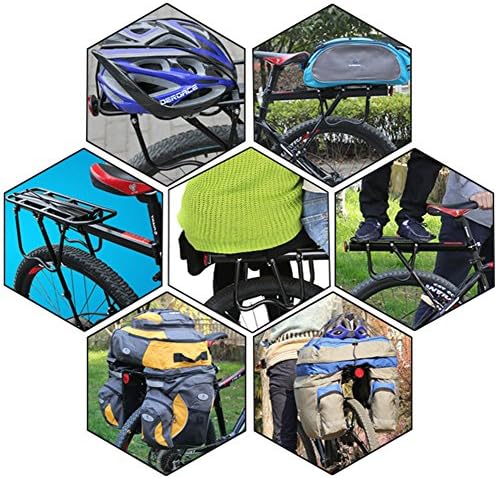 Dirza Rear Bike Rack Bicycle Cargo Rack Quick Release Adjustable Alloy Bicycle Carrier 115 lbs Capacity Easy to Install Black