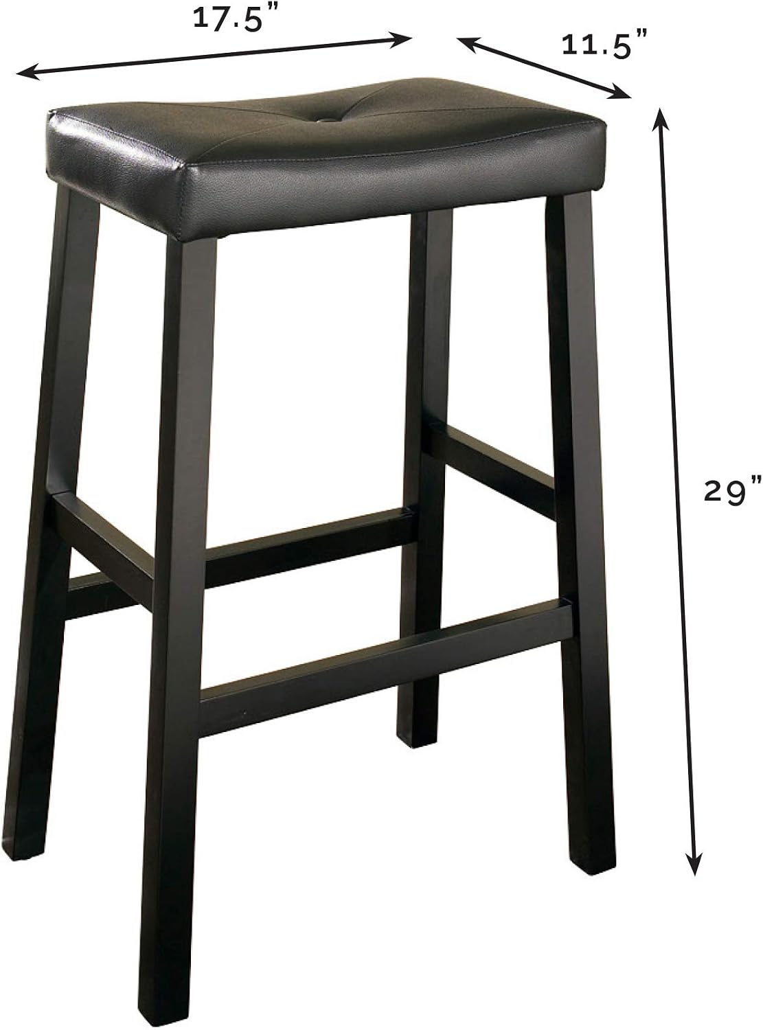 Crosley Furniture Upholstered Saddle Seat Counter Height Bar Stools Set of 2, Black, 24-inch