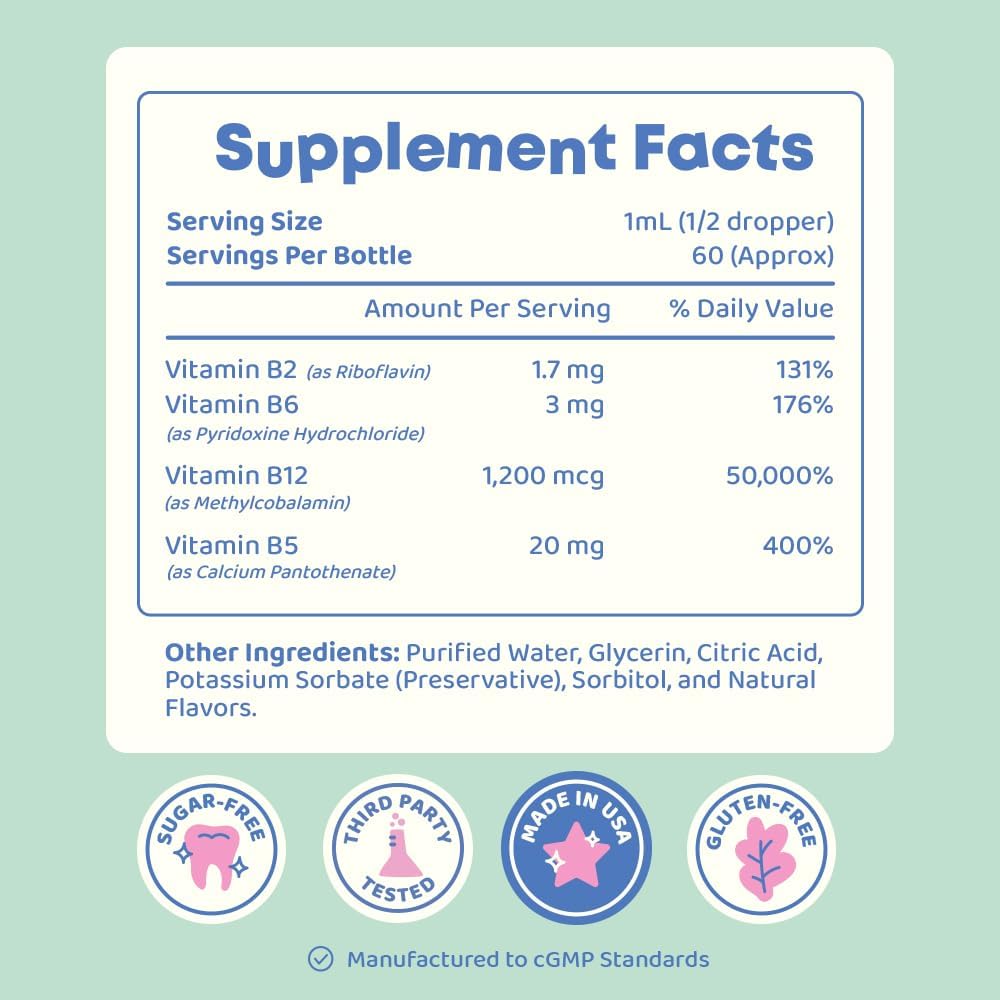 JoySpring Burst B12 Kids B Complex Drops, Flavorless, 60 Servings | Methyl B form with B2, B5 and B6, supports energy and healthy growth