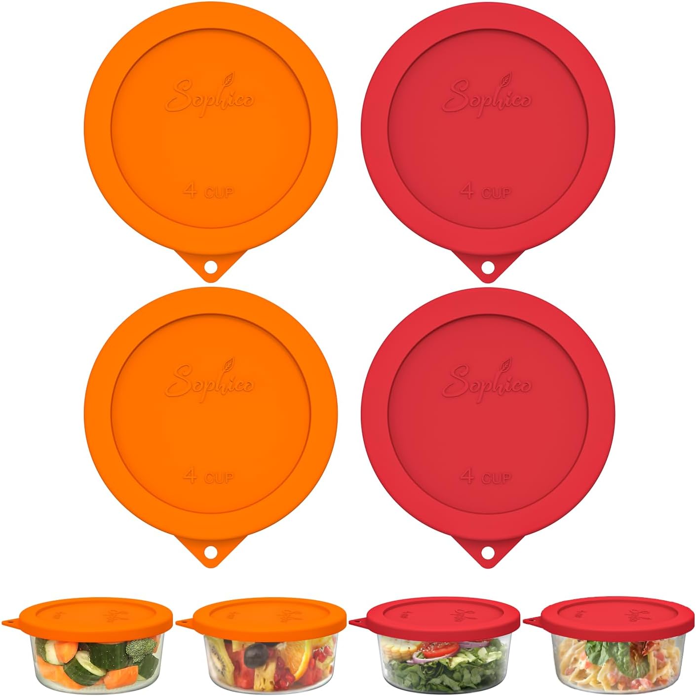 SOPHICO 4 Cup Silicone Lids Replacement for Pyrex & Anchor Hocking 7201-PC