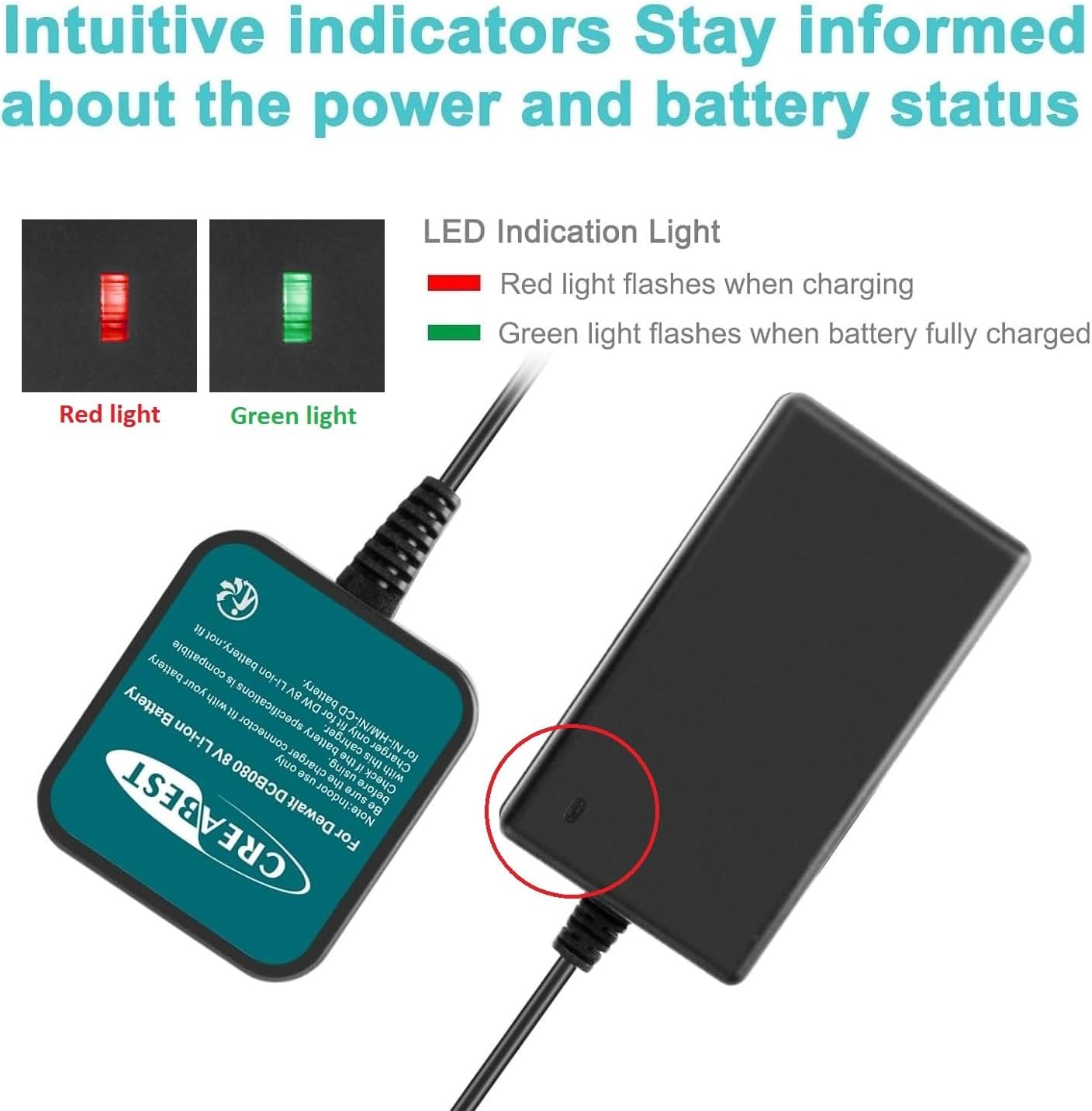 Creabest 8V Li-ion Battery Charger Compatible with Dewalt DCB080 DW4390 | DCF680N1 DCF680N2 DCF680G2 (Not for Ni-Mh/Ni-Cd Batteries)