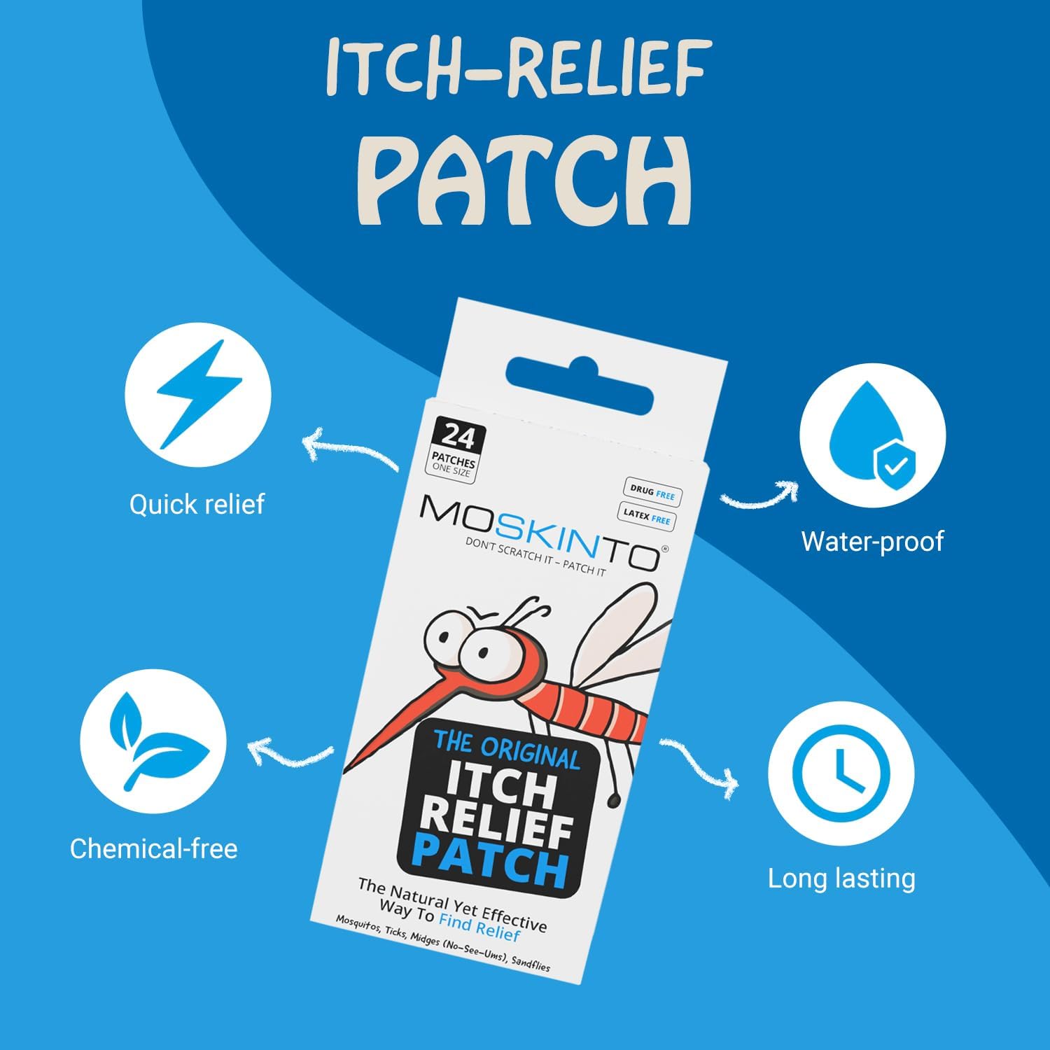 Moskinto The Original Mosquito Itch Relief Patches for Kids & Adults, Bug Bite Patches Soothe Swelling & Itching, Anti Itch Bug Bite Relief