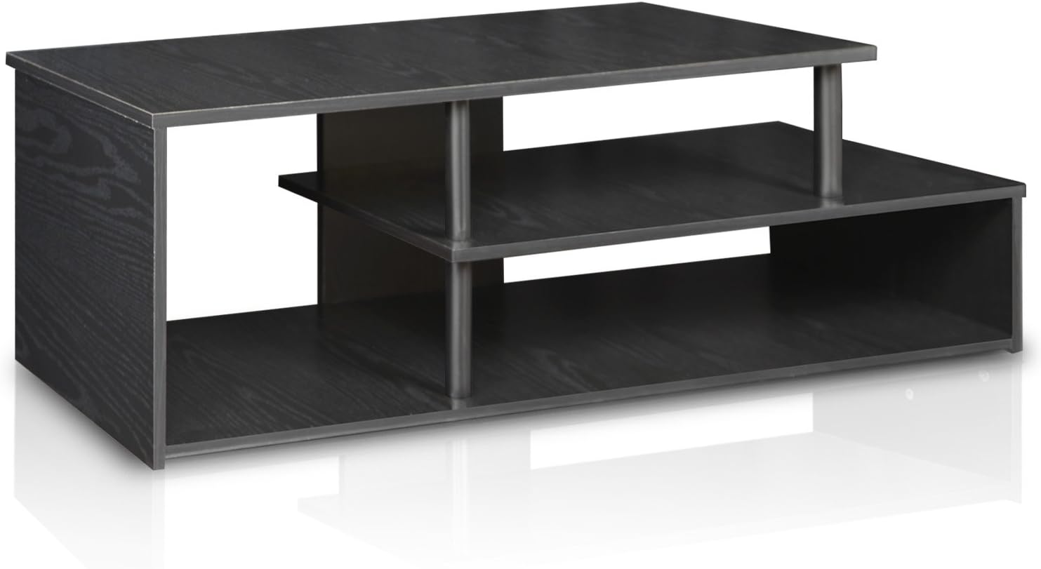 Furinno Econ Low Rise TV Stand, Espresso/Black | Open Shelf, TV Console for TV up to 46 Inch, for Living Room, Bedroom
