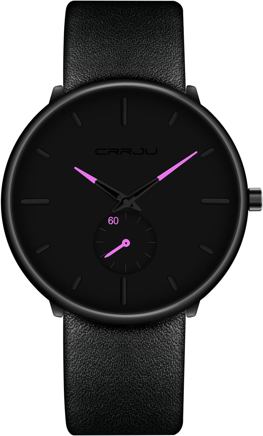 Mens Watches Ultra-Thin Minimalist Waterproof-Fashion Wrist Watch for Men Unisex Dress with Leather Band