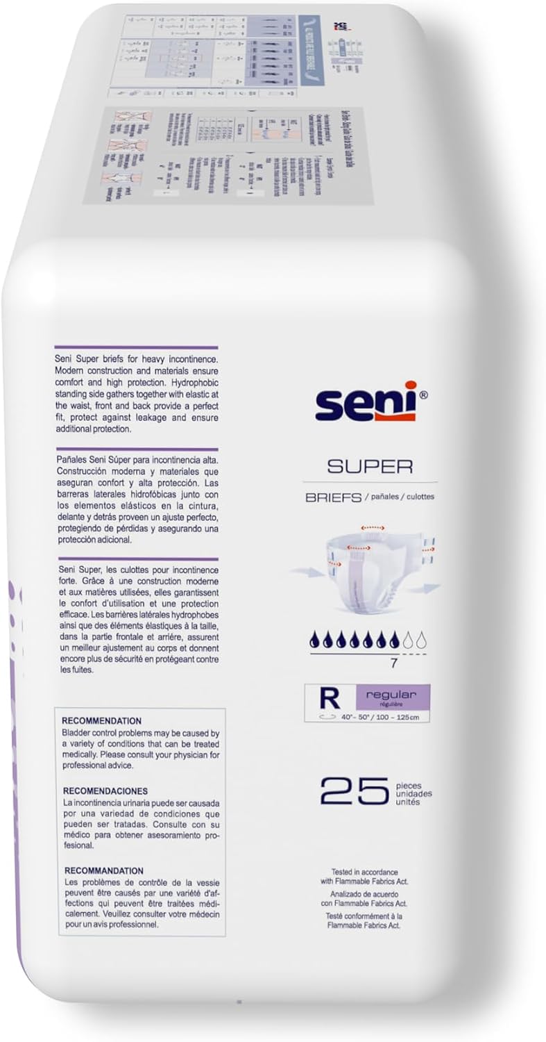 Seni Super Unisex Adult Incontinence Briefs with Tabs, 45-59 in, 75 ct | Breathable, Disposable Brief for Men & Women