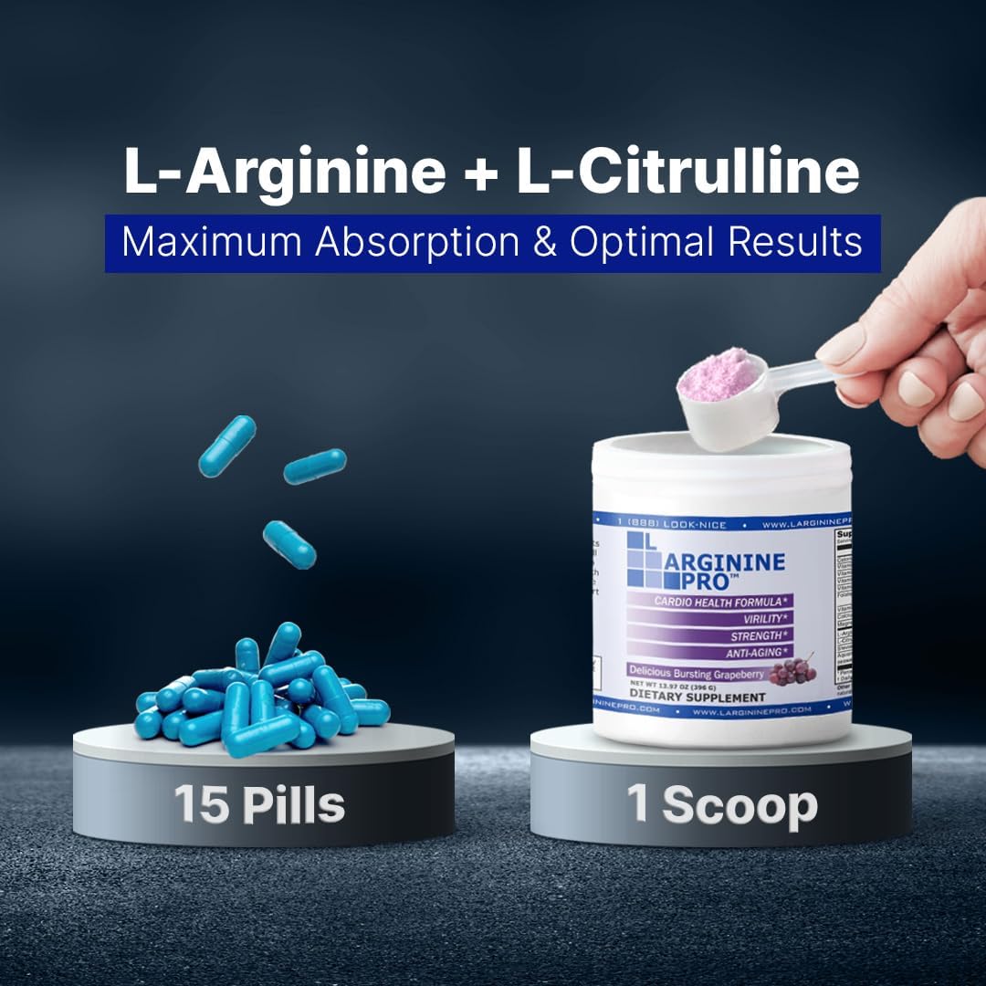 | 5, 500mg L-Arginine Plus L-Citrulline 1, 100mg | Powder Drink Mix | Nitric Oxide Booster | Supports Pre Workout Energy