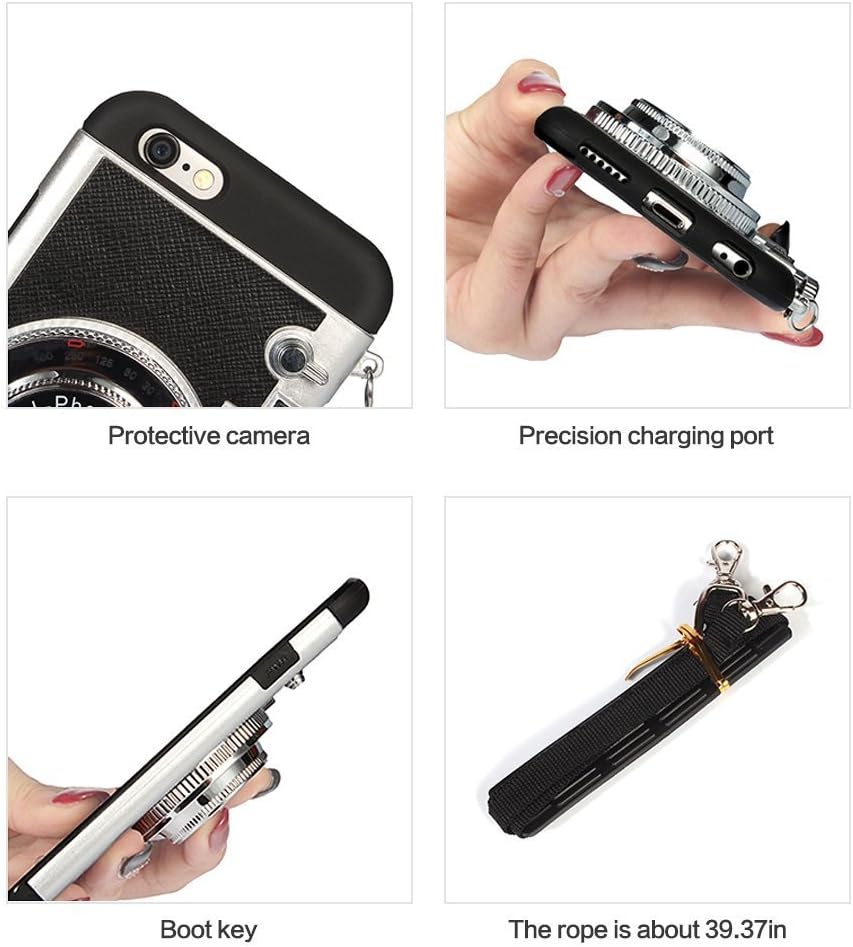 Black Lemon Case for iPhone 7, Cute Case for iPhone 8, 3D Unique Design Camera Case PC + Silicone Shockproof Hybrid Cover Case with Long Strap Rope (iPhone 7/8, Black)