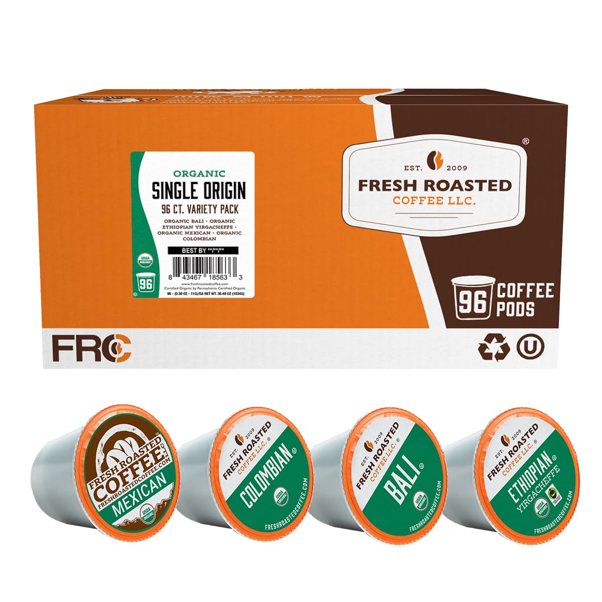 Fresh Roasted Coffee, Organic Colombian K-Cup Pods for Keurig Brewers, Medium Roast, USDA Organic, Kosher, 24 Count (Pack of 3)