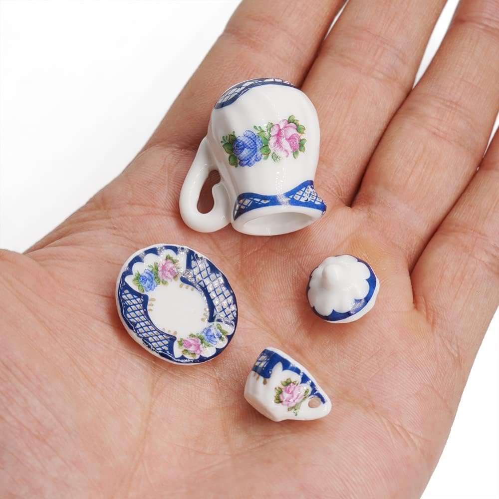 Odoria 1/12 Miniature Porcelain Tea Set 15Pcs Dollhouse Decoration Accessories, Grapes
