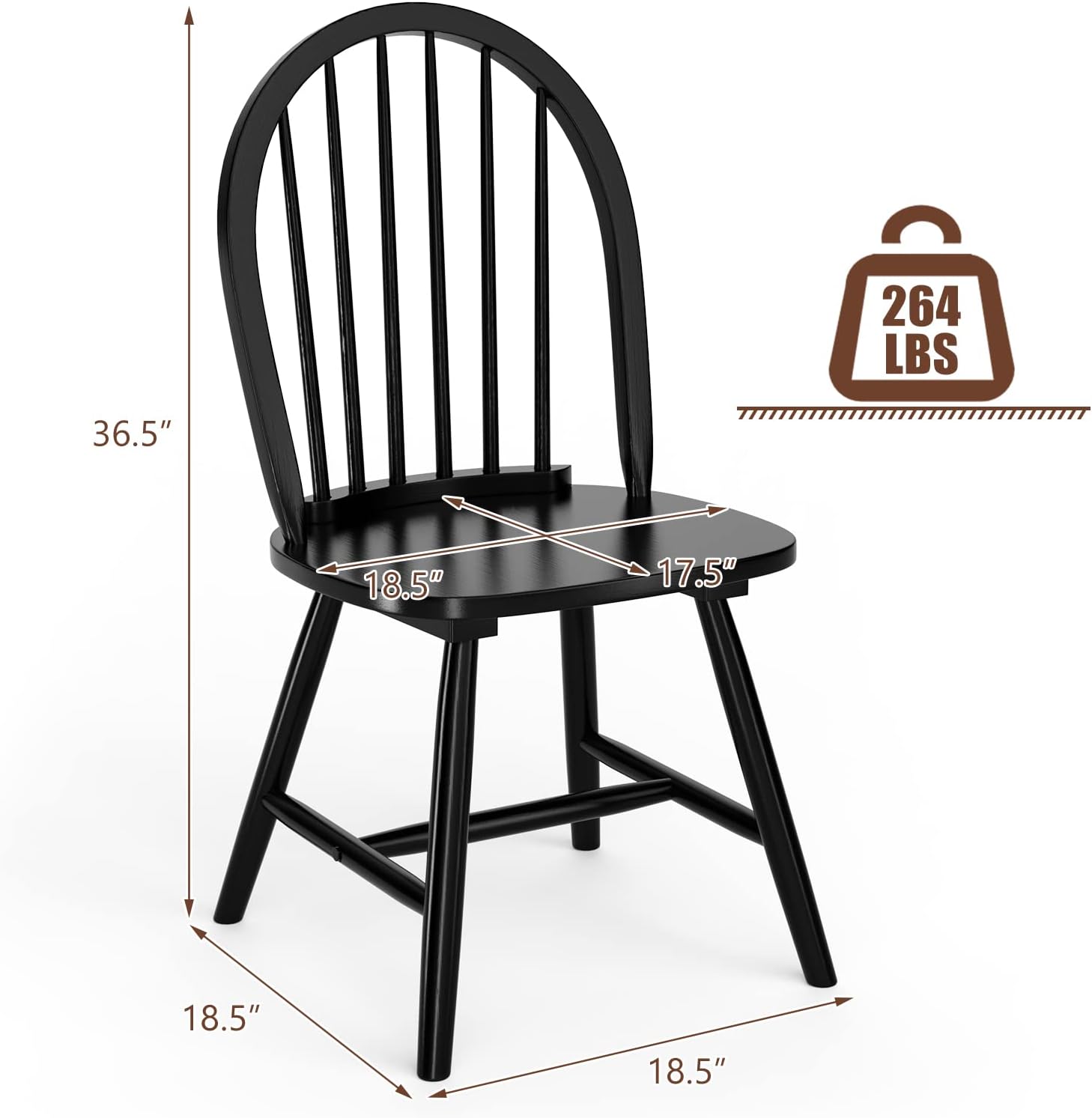 GIANTEX Wood Dining Chairs Set of 4, Windsor Chairs with Solid Wood Legs, High Spindle Back, H-Shaped Crossbars