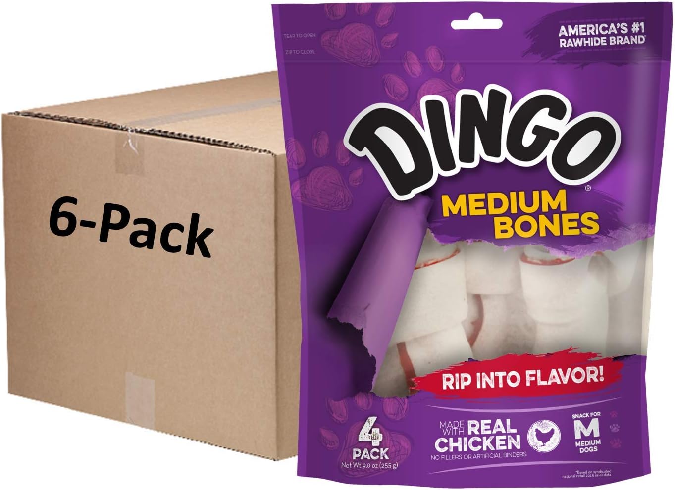 Dingo 156095 Rawhide Bones For Small Dogs, Chicken,White, 6-Count, 8 Ounces
