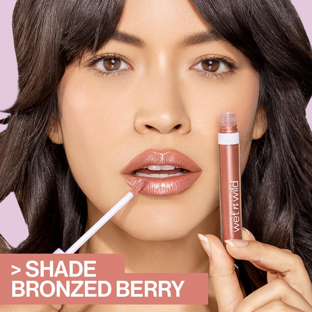 wet n wild MegaSlicks Lip Gloss, Ultra-Glossy, Vitamin-E Enriched, Ultra-Gloss High Shine Moisturizing, Cruelty-Free & Vegan - Bronze Berry