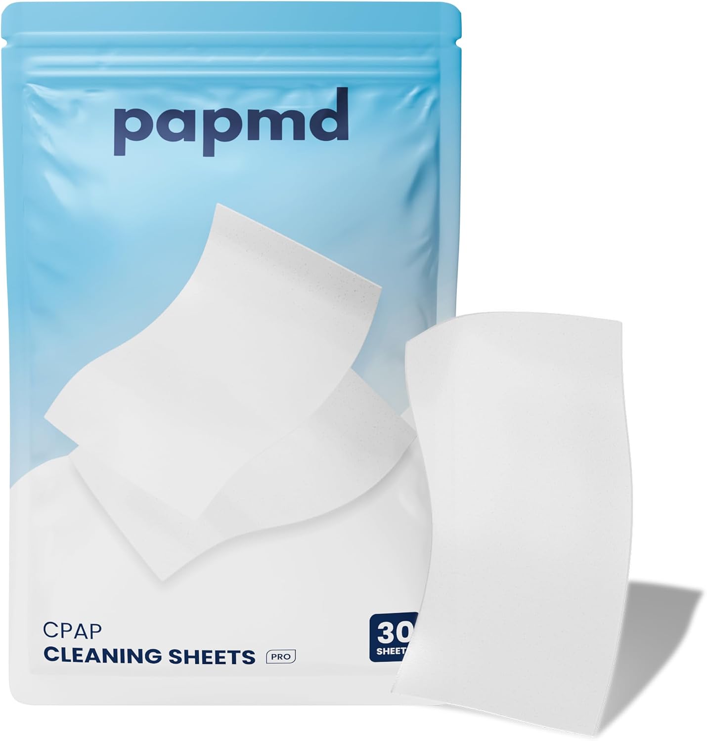 PAPMD CPAP Dissolvable Cleaning Sheets Pro, Light-Moderate Buildup | 30 PCS | Unscented & Dissolvable CPAP cleaning supplies for mask, hose & chamber. Unscented soak & rinse — no scrubbing, no residue.