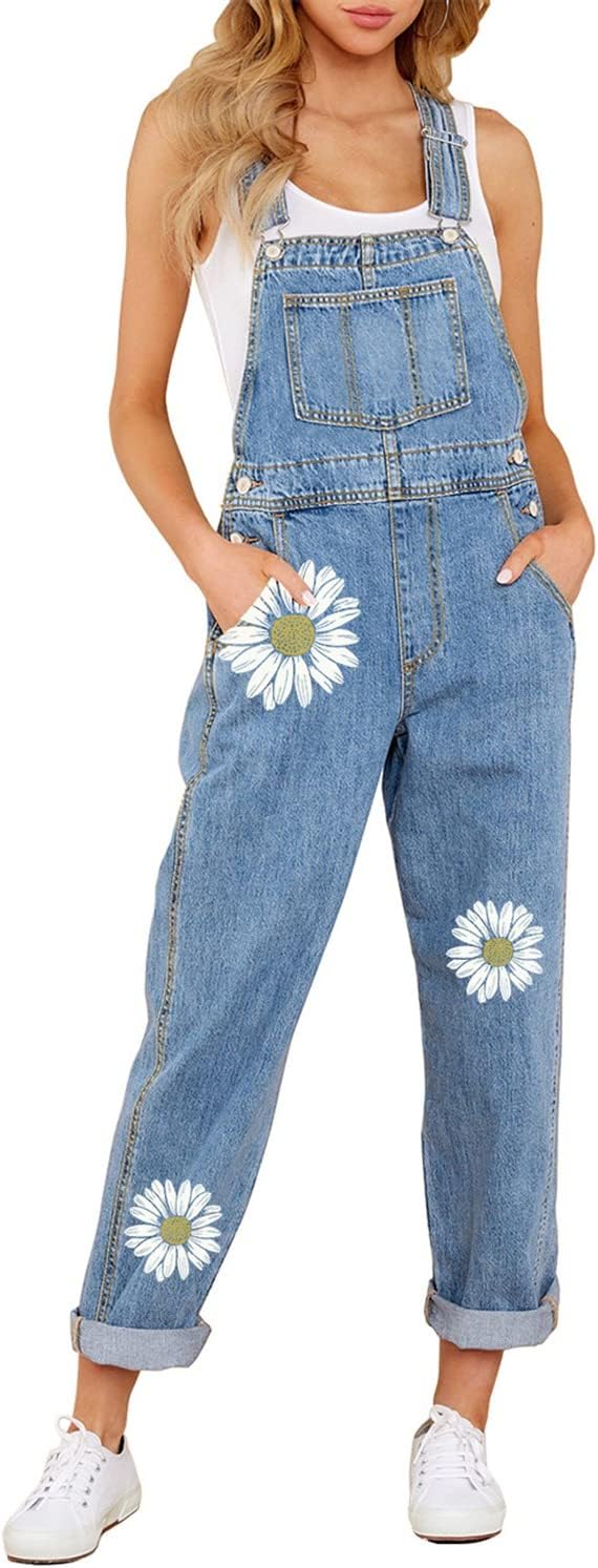 luvamia Women's Casual Stretch Adjustable Denim Bib Overalls Jeans Pants Jumpsuits