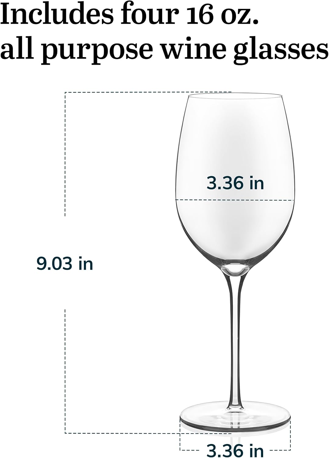 Libbey Signature Kentfield Estate All Purpose Wine Glasses Set of 4, Long Stem Wine Glasses for Red and White Wine, Perfect Glass Goblet Gift Set