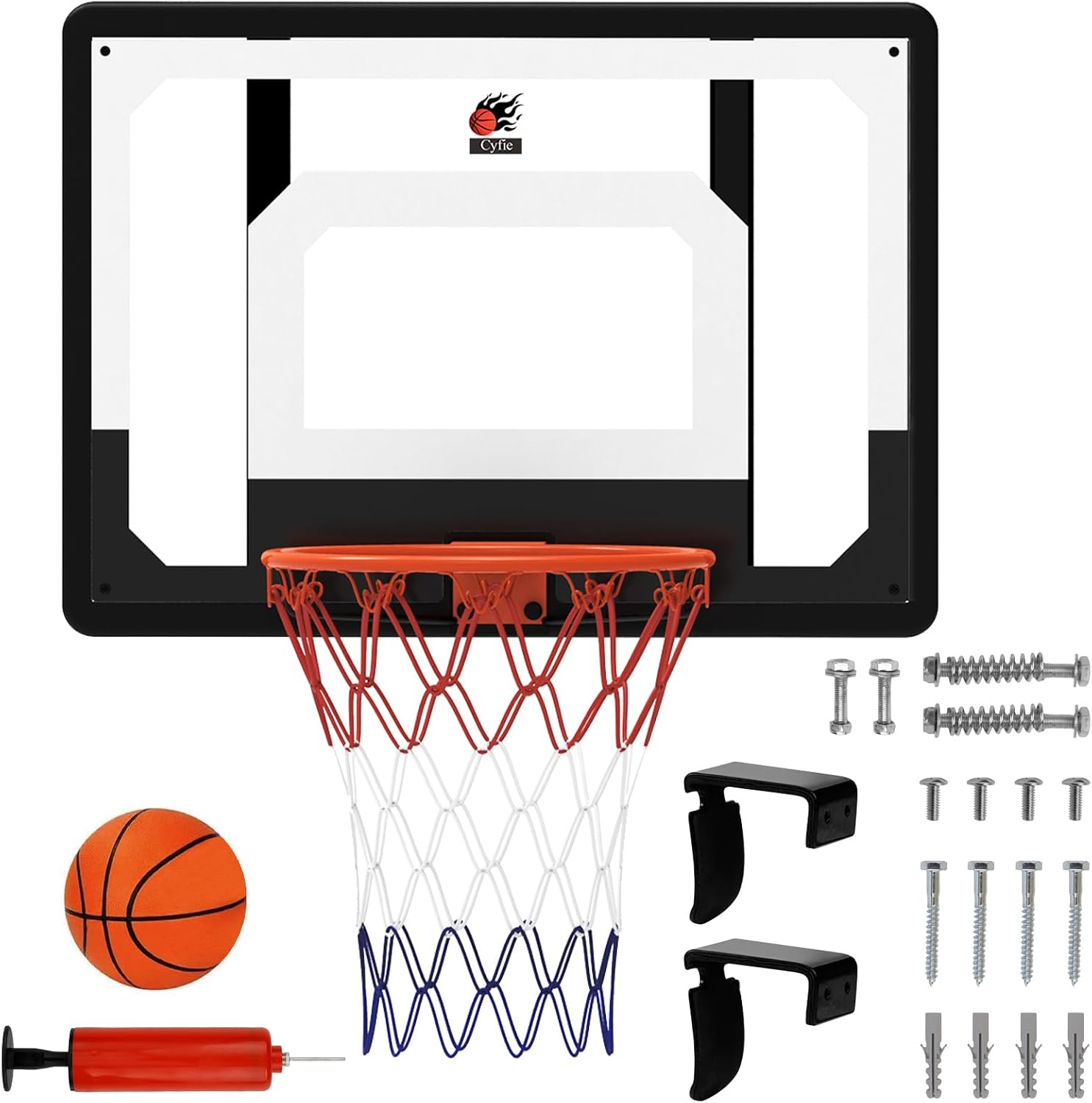 Large Wall Mount Basketball Hoop Set with Door Hooks, 32" x 23" Backboard, Spring Rim, Indoor Outdoor Basketball Practice Equipment for Adults