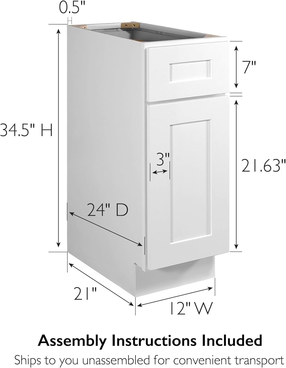 Brookings Shaker Unassembled Base Kitchen Cabinet B18, 18 W x 24 D x 34.5 H, Painted White with Sherwin Williams®, Solid Wood – Design House, 561340 | Adjustable Shelves, Adjustable Hinges, Floor Mount, Contemporary/Modern, Wood, Kitchen, 561340
