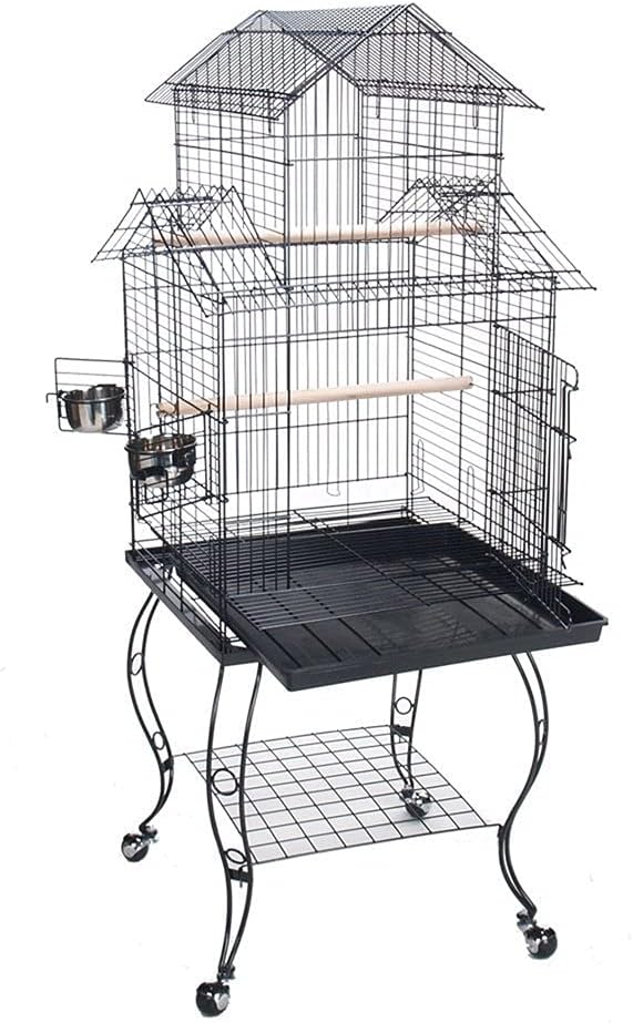 Large 57-Inch Pagoda House Roof Top Parrot Lovebird Cockatiel Cockatiels Parakeets Cage with Stand, Black Vein