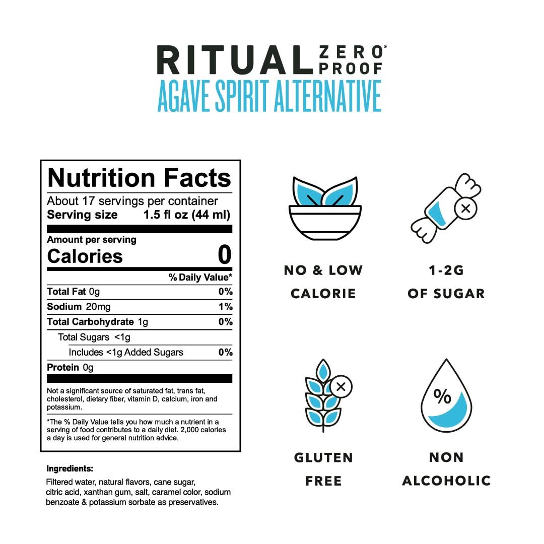 RITUAL ZERO PROOF Agave Spirit Alternative | Award-Winning Non-Alcoholic Spirit | 25.4 Fl Oz (750ml) | Zero Calories | Sustainably Made in USA