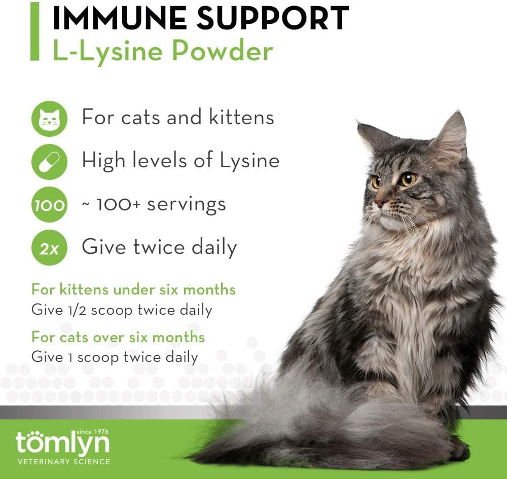 Tomlyn Immune Support Daily L-Lysine Supplement, Fish-Flavored Lysine Powder for Cats and Kittens, 3.5oz
