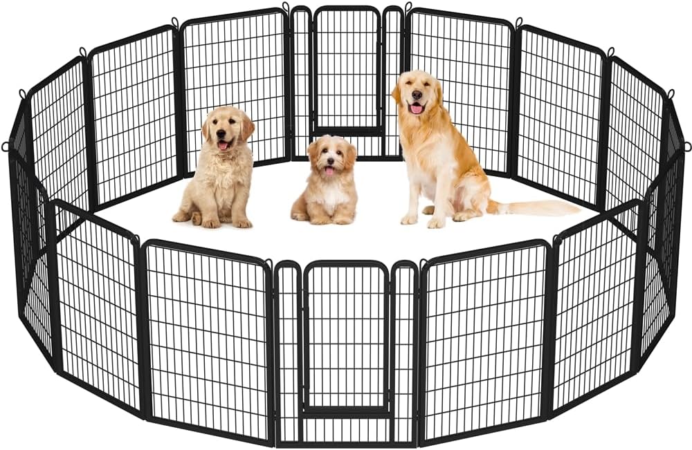 Yaheetech Dog Playpen 24in 16 Panels Pet Fence for Indoor Yard RV Camping | Easy Setup, Heavy Duty Rustproof Frame with Secure Latch Door, DIY Layouts,Foldable Storage, for Puppies & Small Dogs