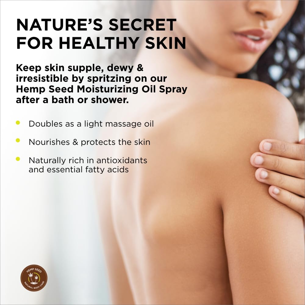 Hemp Seed Moisturizing Oil Spray - 8 oz - Smooth, Moisturize & Protect Skin - With Vitamin E + Hemp Seed, Coconut & Avocado Oils - Vegan, Cruelty Free