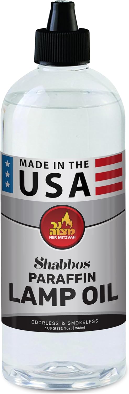 Ner Mitzvah Paraffin Lamp Oil, Clear Smokeless, Odorless, Clean Burning Fuel for Indoor and Outdoor, Use with E - Z Fill Cap and Pouring Spout, 32oz