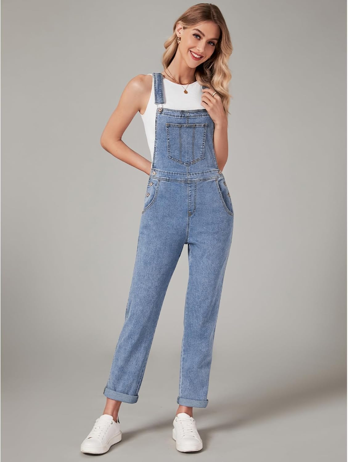 Vetinee Womens Classic Adjustable Straps Pockets Denim Bib Overalls Jeans Pants